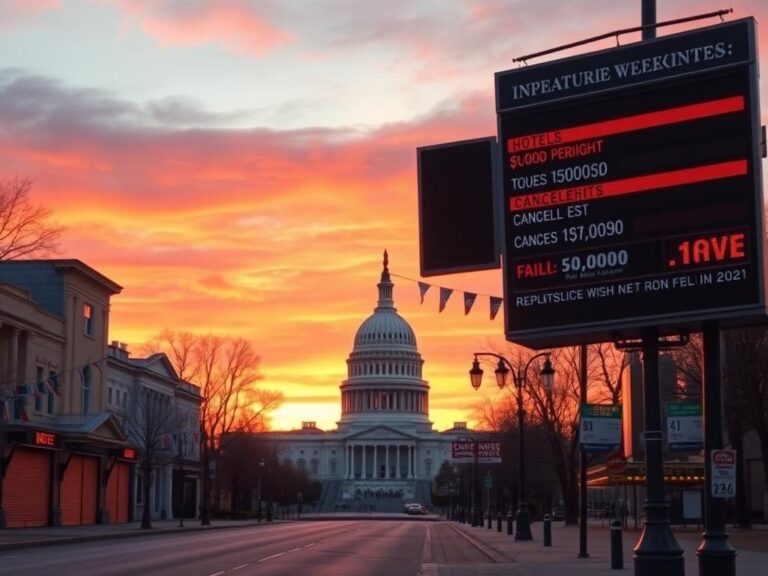 Flick International Scenic view of the U.S. Capitol building at sunset with an empty street showing inflated hotel rates