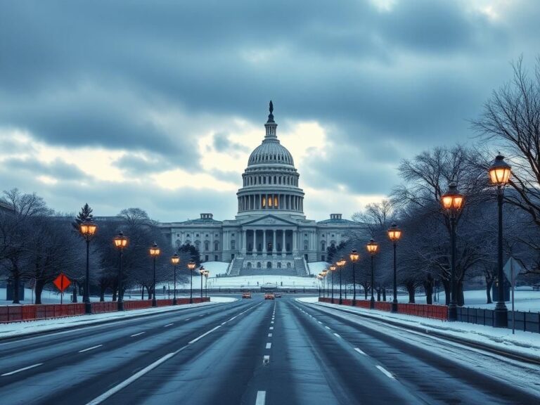 Flick International A winter scene in Washington, D.C. with the Capitol building covered in snow