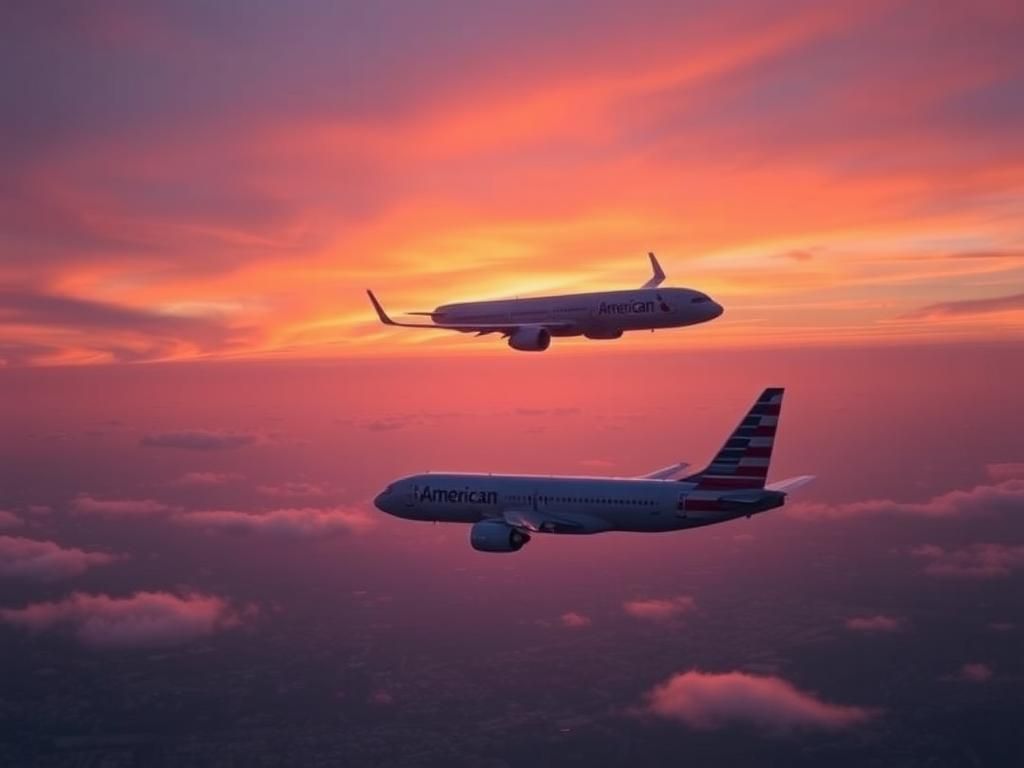 Flick International A serene aerial view of a commercial airplane flying at twilight with clouds