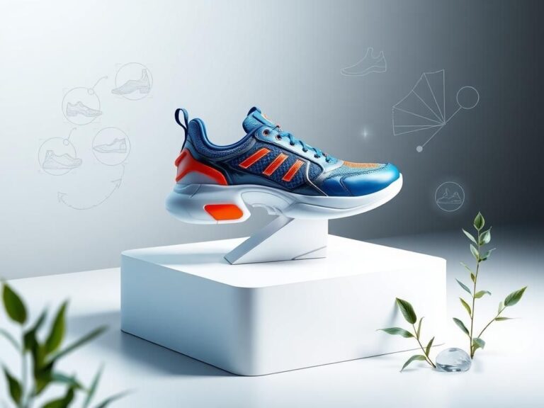 Flick International Futuristic AI-designed 3D-printed shoe displayed on a minimalist pedestal