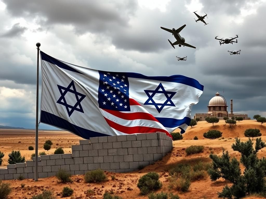 Flick International Intertwined Israel and U.S. flags against a cloudy sky symbolizing cooperation