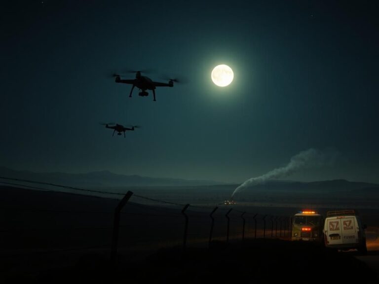 Flick International Drones hovering ominously over the U.S.-Mexico border at night