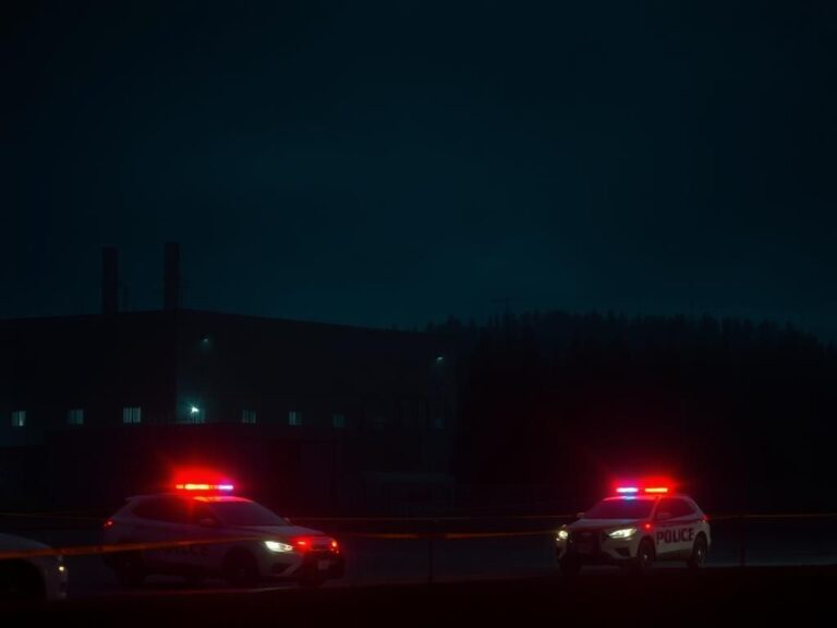 Flick International Dark industrial manufacturing facility at night with police activity