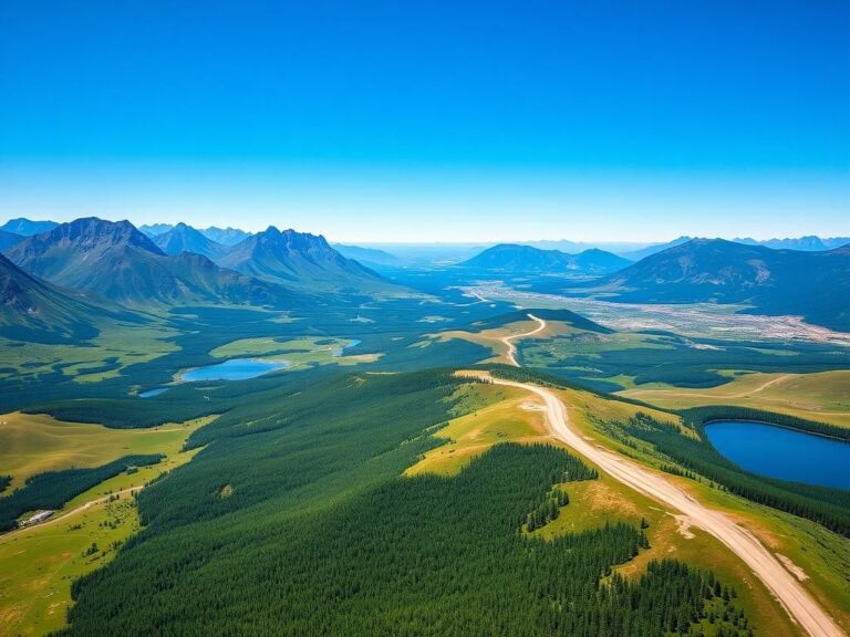 Flick International Aerial view of the rugged wilderness landscape in Alaska showcasing the Brooks Range foothills and Ambler Access Project road.