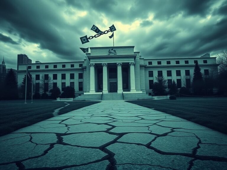 Flick International Cracked path leading away from the Federal Reserve building symbolizing economic turmoil