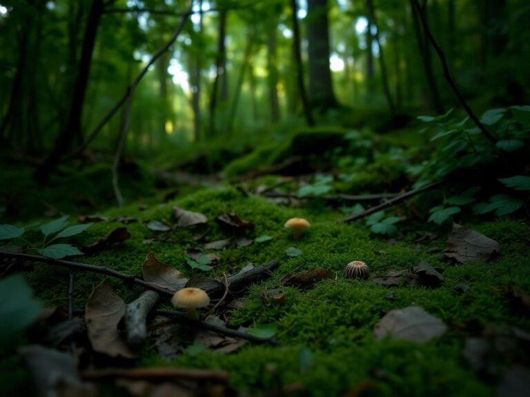 Flick International Close-up view of dense green forest floor in Alabama, potentially harboring shrews.