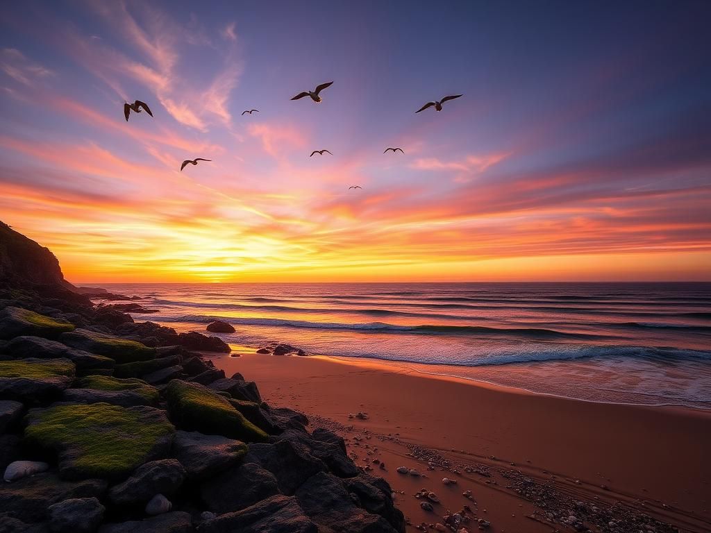 Flick International Tranquil landscape of a windswept coastal cliff at sunset