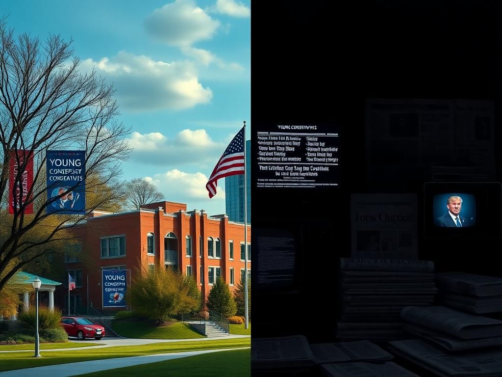 Flick International A divided landscape illustrating contrasting political ideologies on a college campus