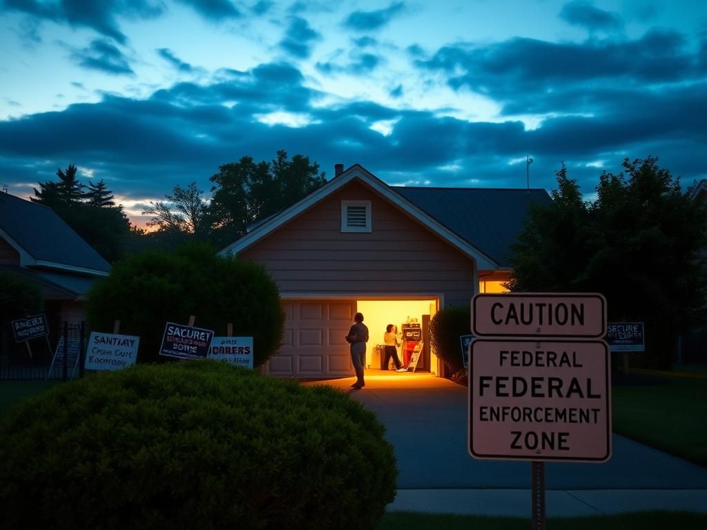 Flick International Suburban New Jersey home with garage door slightly ajar, symbolizing immigration challenges