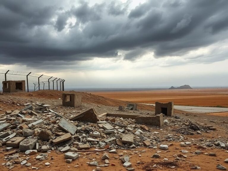 Flick International A desolate landscape of the Gaza Strip with demolished buildings and debris