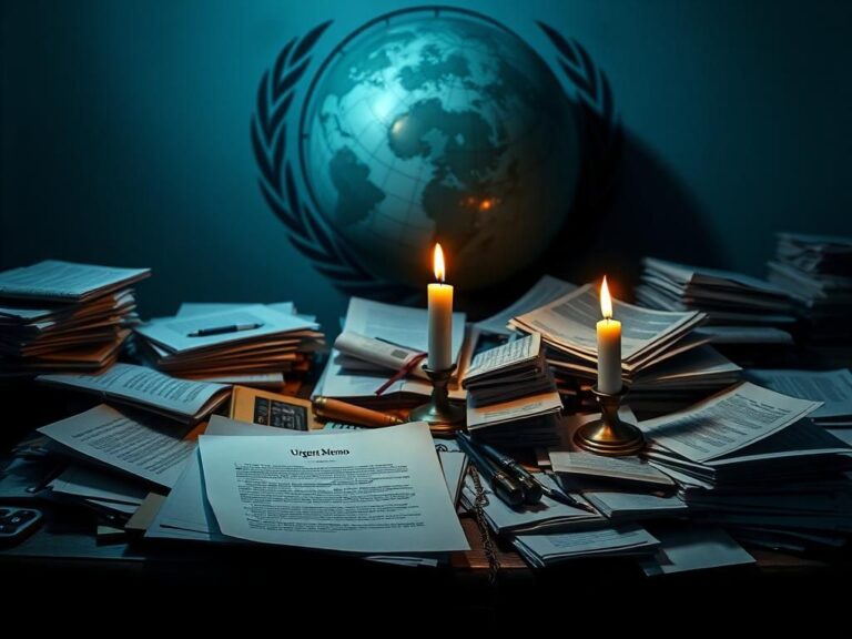 Flick International A cluttered desk with documents and a globe symbolizing global aid implications