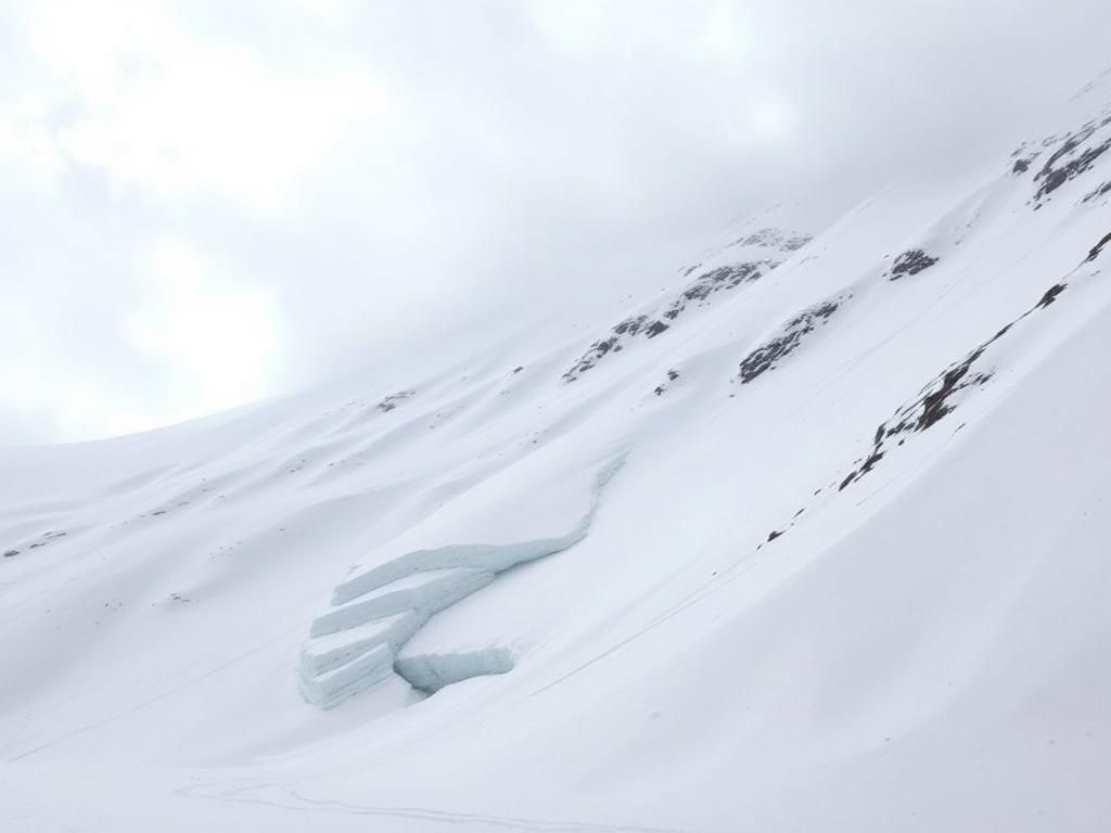 Flick International Wintry landscape of a steep snow-covered mountain slope after an avalanche