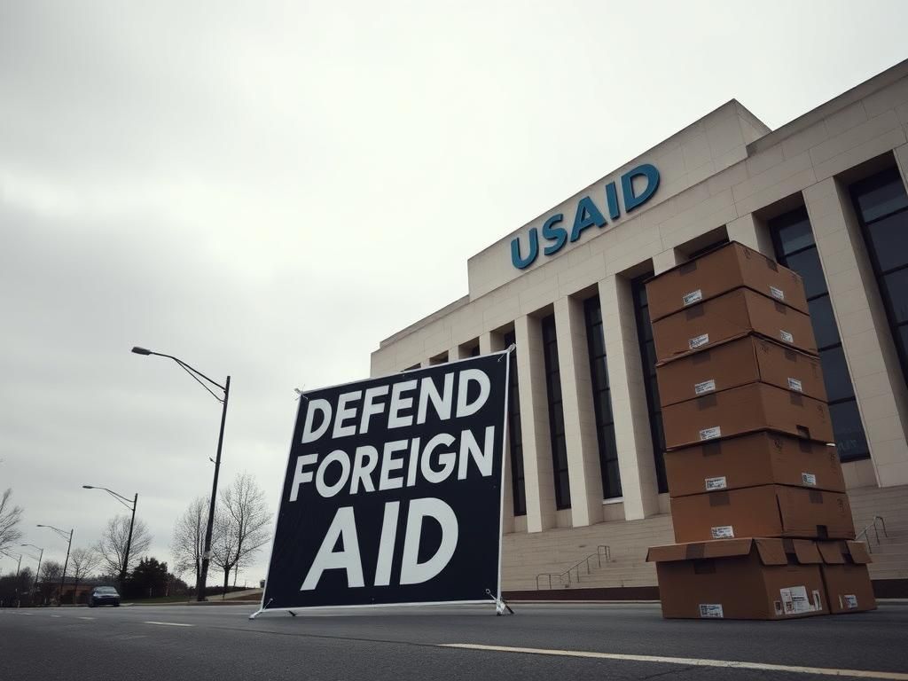 Flick International Exterior of the USAID building in Washington, D.C. with empty streets, symbolizing political tension