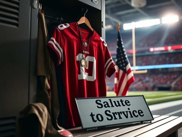 Flick International San Francisco 49ers jersey in locker with military memorabilia