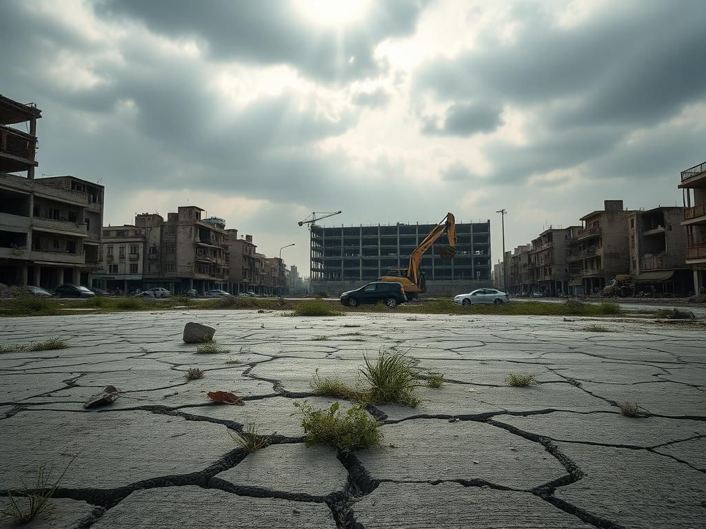 Flick International Desolate urban landscape of Gaza with destroyed buildings and rubble