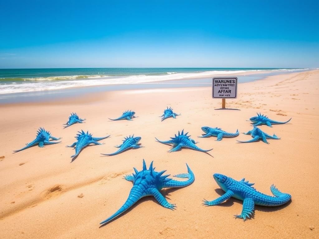 Flick International Vibrant blue sea dragons on a North Carolina beach