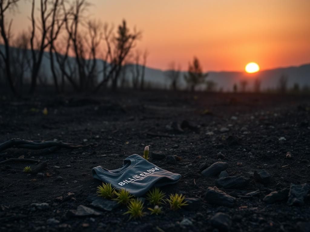 Flick International Aftermath of wildfire in Altadena, California with charred trees and emerging green patches