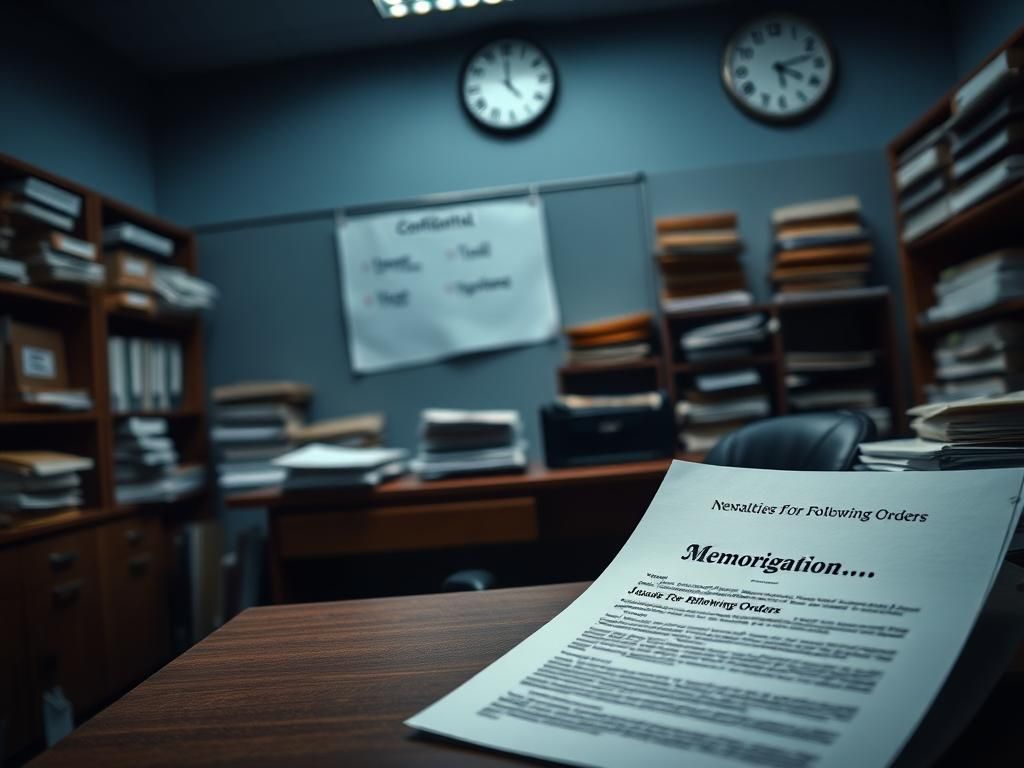 Flick International Dimly lit office with a wooden desk and documents related to January 6 investigations