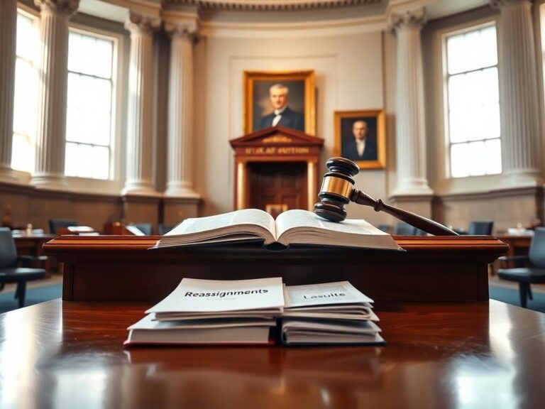 Flick International A grand interior of the U.S. Department of Justice with a polished desk, law book, and gavel