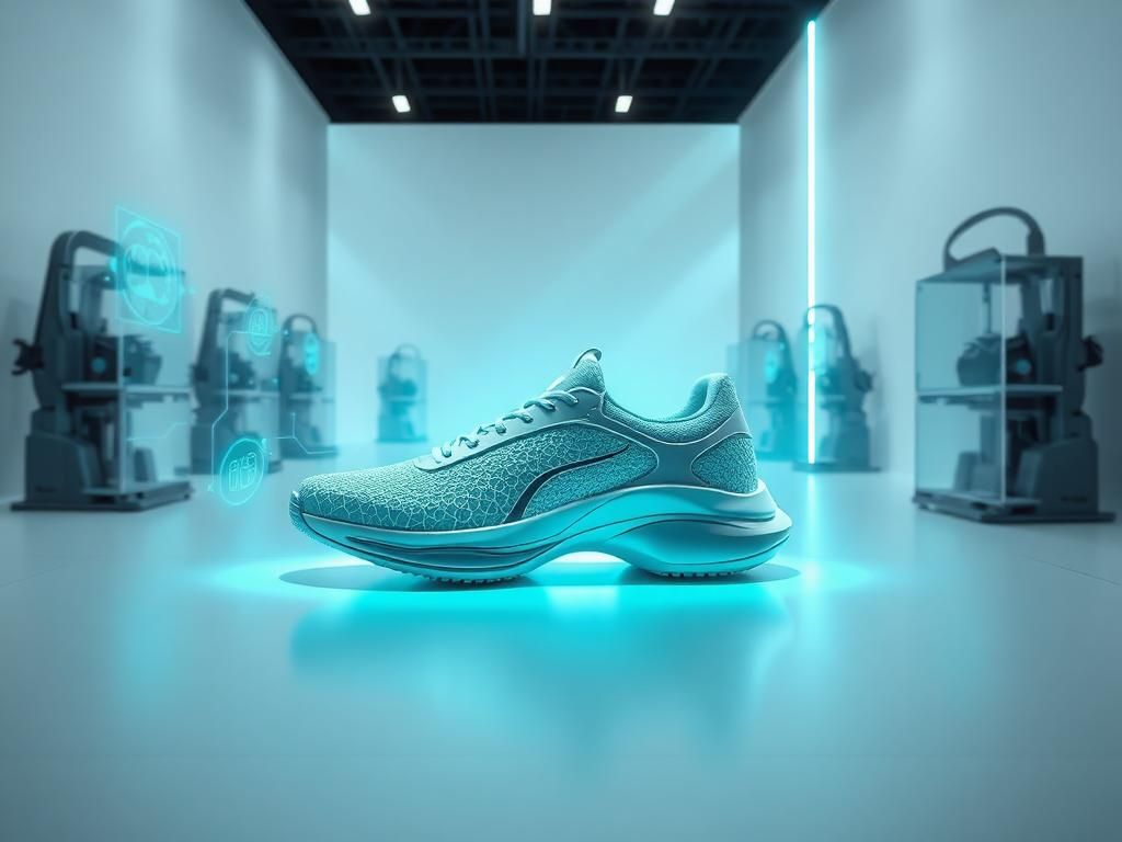 Flick International Futuristic 3D-printed shoe showcased in a high-tech environment