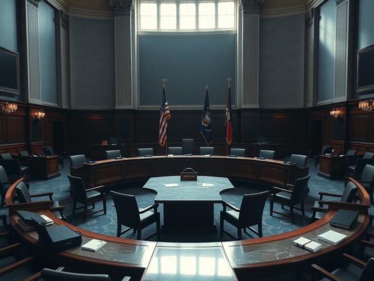 Flick International Empty Senate hearing room with chairs and table signaling political discussions