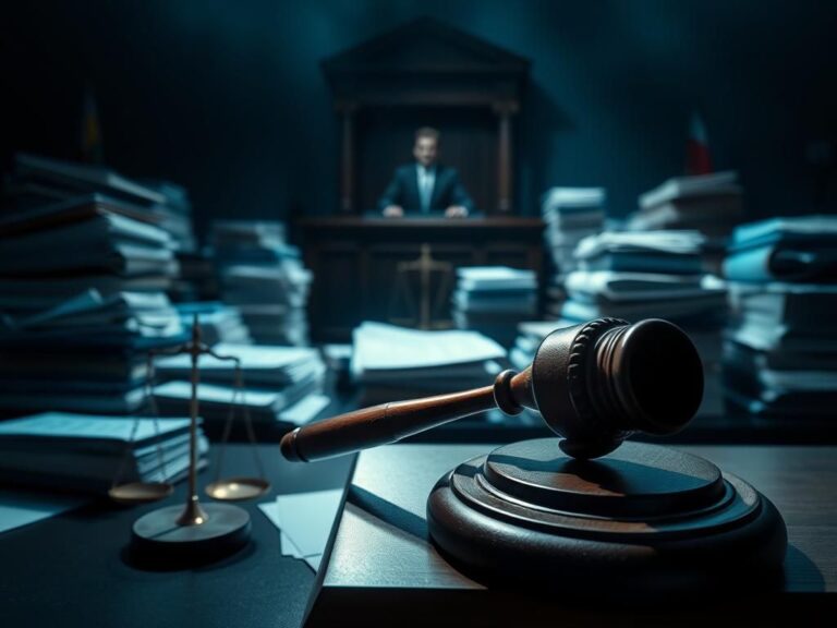 Flick International A dramatic courtroom scene with a gavel, symbolizing law and justice.