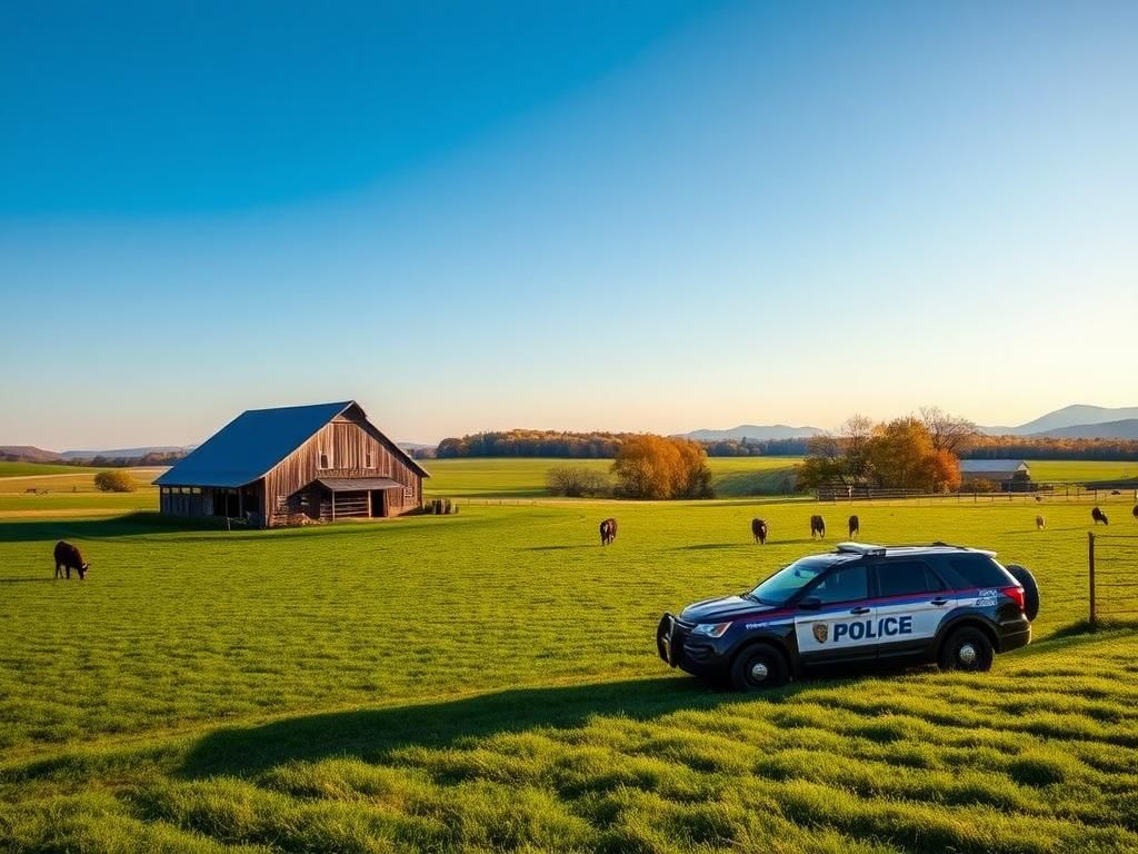 Flick International Serene rural landscape in upstate New York featuring a dairy farm with grazing cows and a weathered barn.