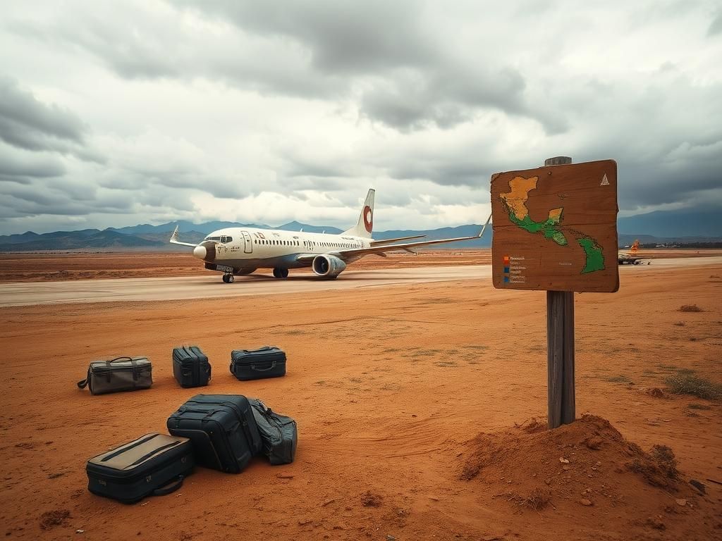 Flick International Worn and rusted airplane on dusty airstrip in Guatemala symbolizing migration