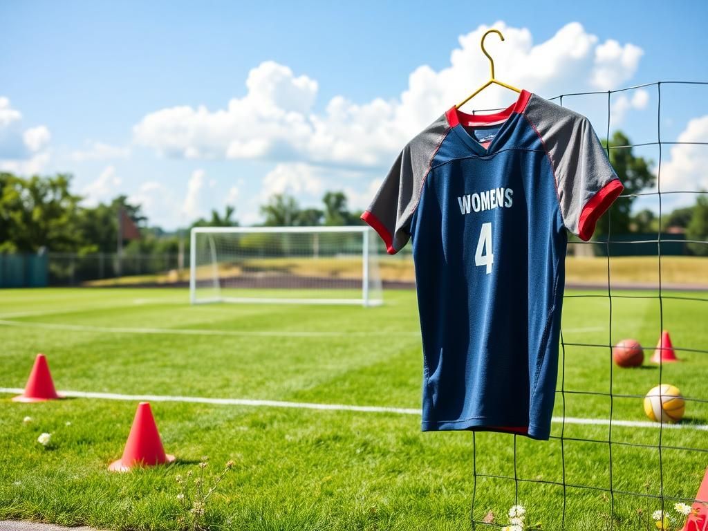 Flick International A vibrant sports field featuring a pristine soccer goal and colorful cones, representing women's sports dedication