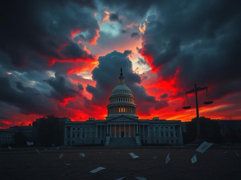 Flick International Stormy scene of the U.S. Capitol building under dark clouds with Gaza silhouette