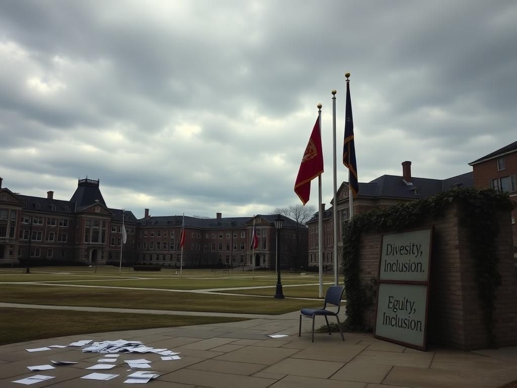 Flick International Empty quad at West Point with fluttering club banners representing disbanded race and gender organizations