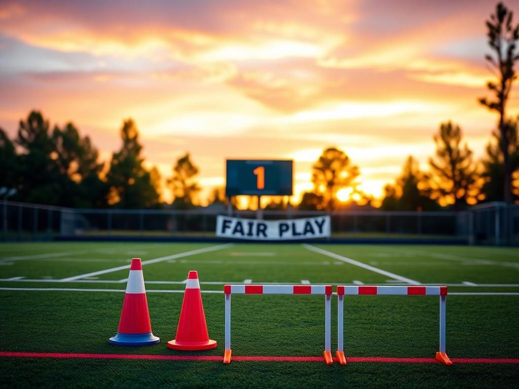 Flick International Vibrant sports field at sunset with training cones symbolizing young female athletes