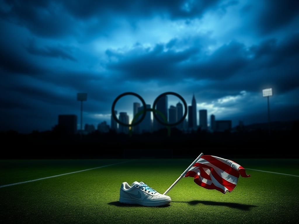 Flick International Empty sports field with abandoned shoes and LA skyline