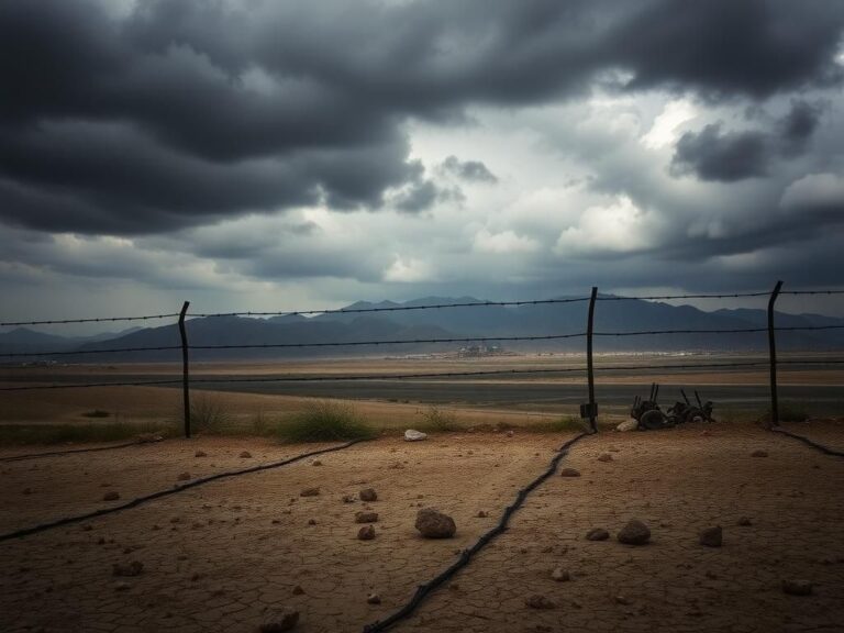 Flick International Barbed wire fence along the Israeli-Lebanese border with rugged hills in the background