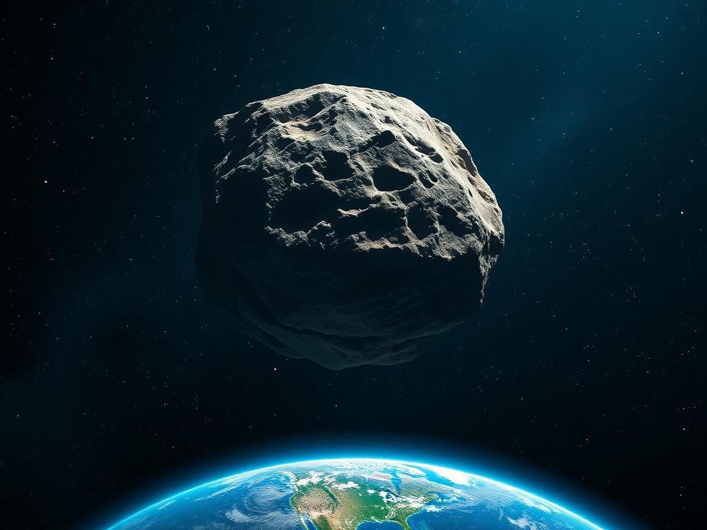 Flick International Massive stadium-sized asteroid '2024 ON' hurtling through space against a backdrop of stars