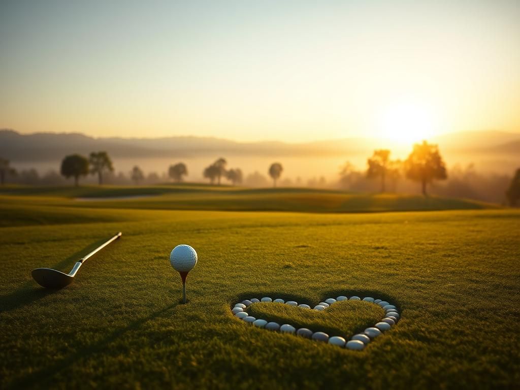 Flick International A serene golf course at sunrise with a golf tee and ball symbolizing remembrance for Tiger Woods' mother