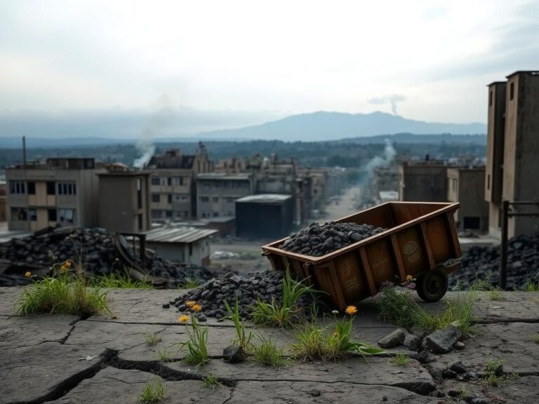 Flick International A desolate urban landscape in Goma, revealing the aftermath of conflict with broken buildings and debris.