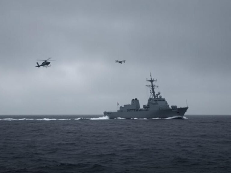 Flick International A powerful silhouette of the CGC Waesche anchored in the Eastern Pacific Ocean under an overcast sky