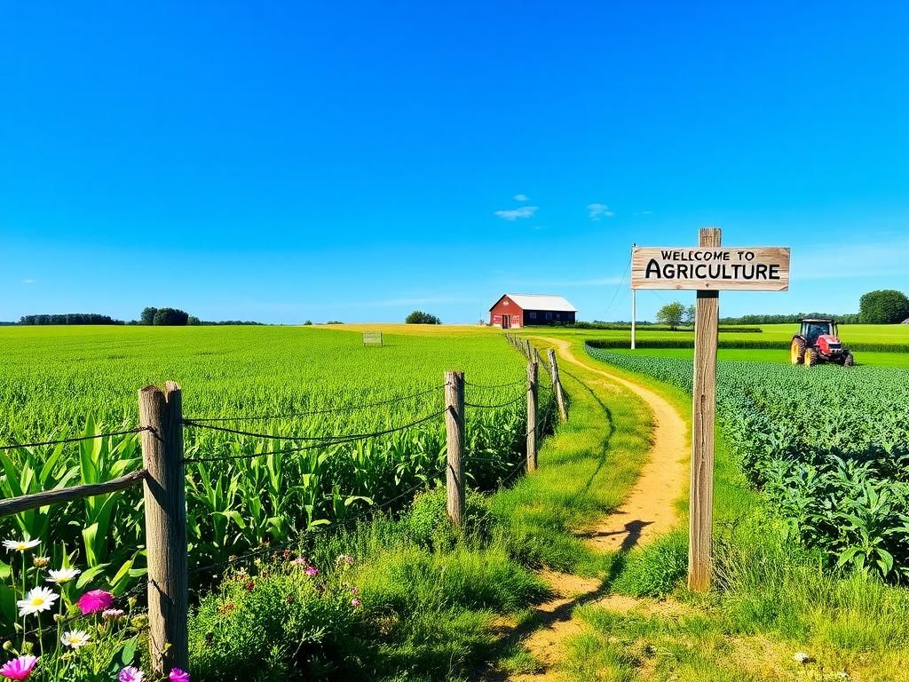 Flick International Vibrant agricultural landscape featuring crops like corn and soybeans under a clear blue sky