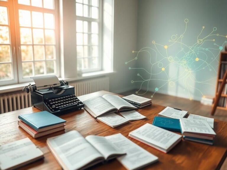 Flick International A tranquil study room filled with books and a vintage typewriter symbolizing reflection on autism