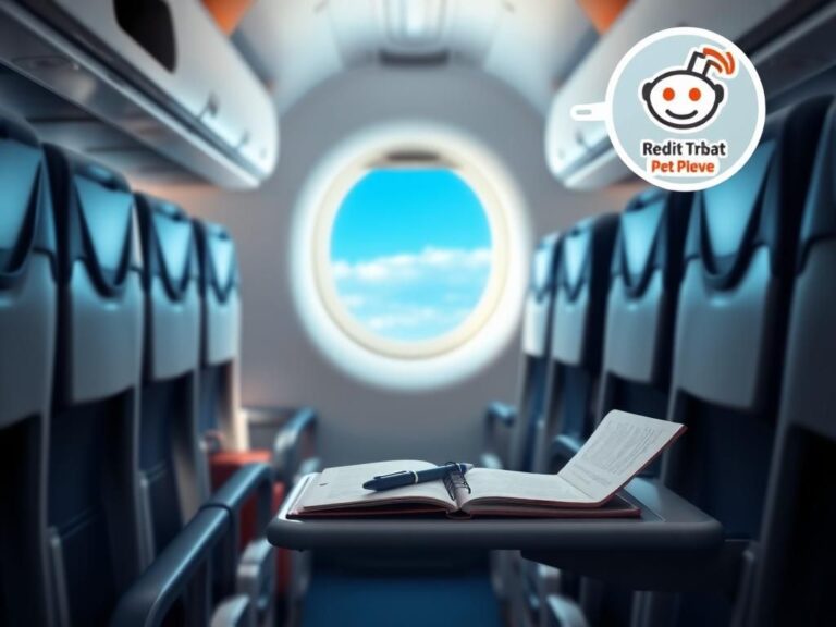 Flick International Cozy airplane cabin interior with empty rows of seats and vibrant blue sky through the window