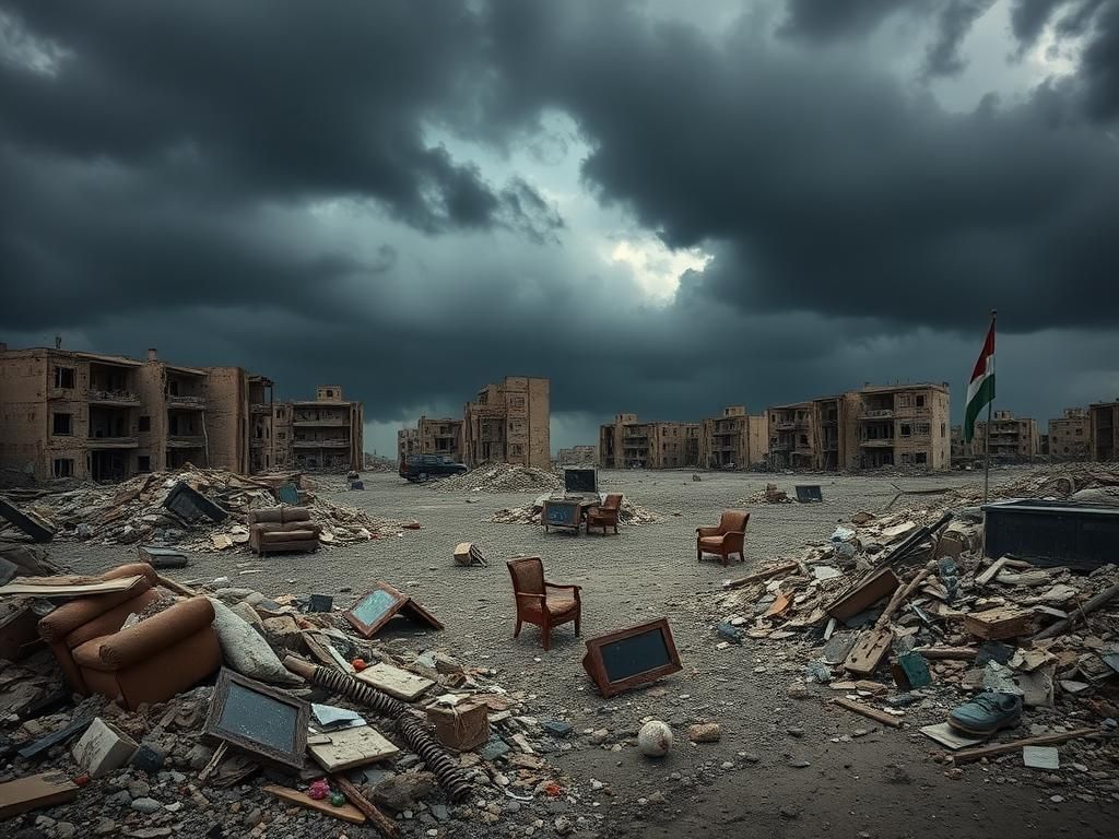 Flick International Crumbling buildings and debris in the Gaza Strip representing destruction