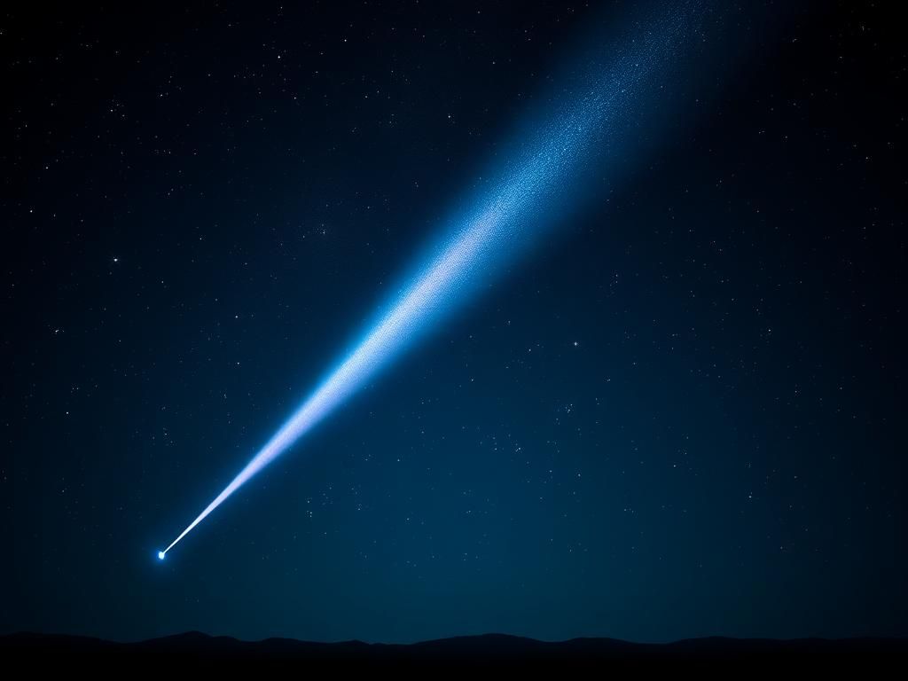 Flick International Luminous comet with a long tail streaking across a star-filled night sky