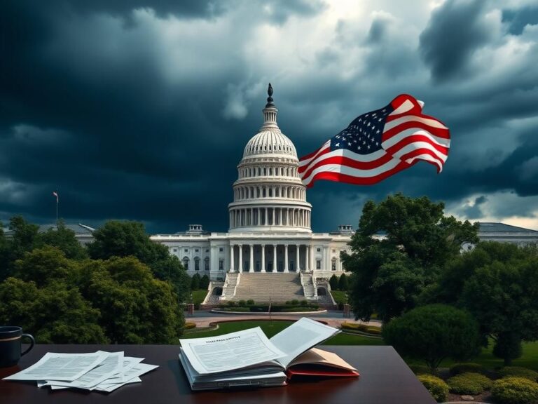 Flick International Dramatic overhead view of the U.S. Capitol building with dark storm clouds and a prominent American flag