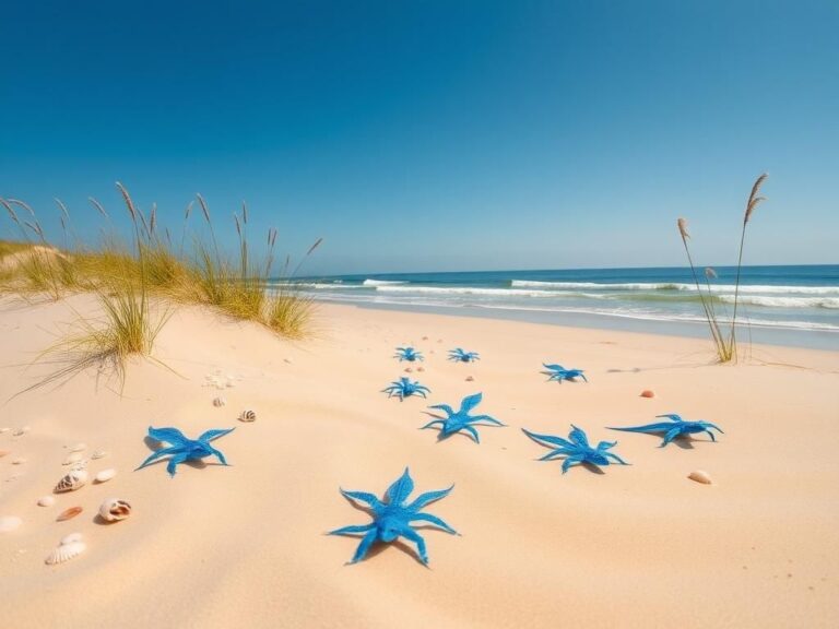 Flick International Vibrant Blue Sea Dragons scattered across a North Carolina beach