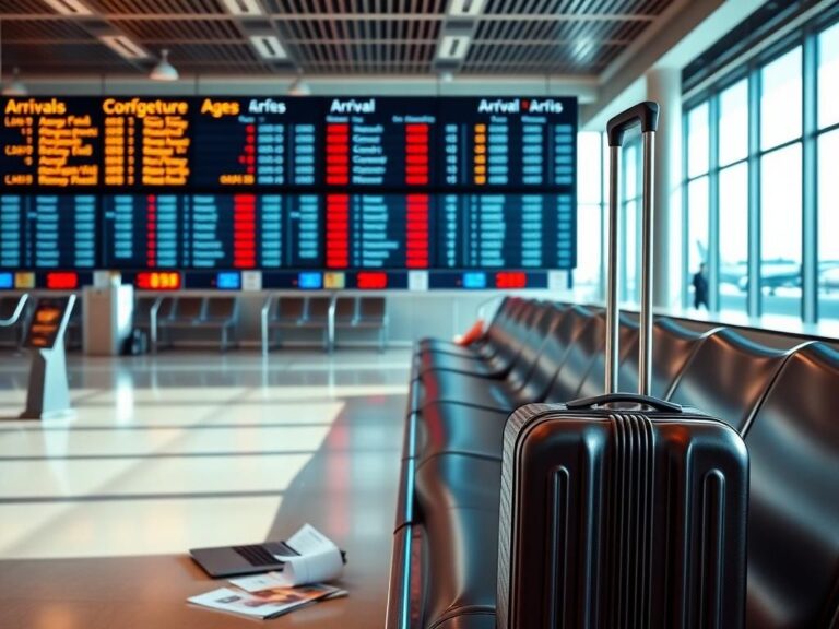 Flick International Busy airport terminal with departure gates and arrival signs