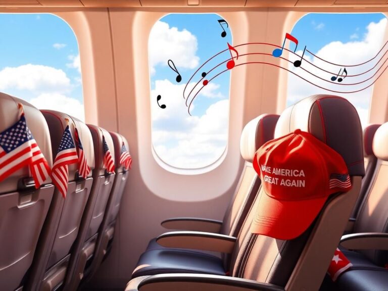 Flick International A Southwest Airlines cabin decorated with patriotic themes and a MAGA hat on the armrest