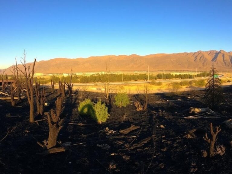 Flick International Panoramic view of a charred landscape in California after devastating wildfires