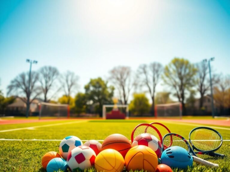 Flick International Vibrant outdoor sports field symbolizing girls' sports with colorful equipment