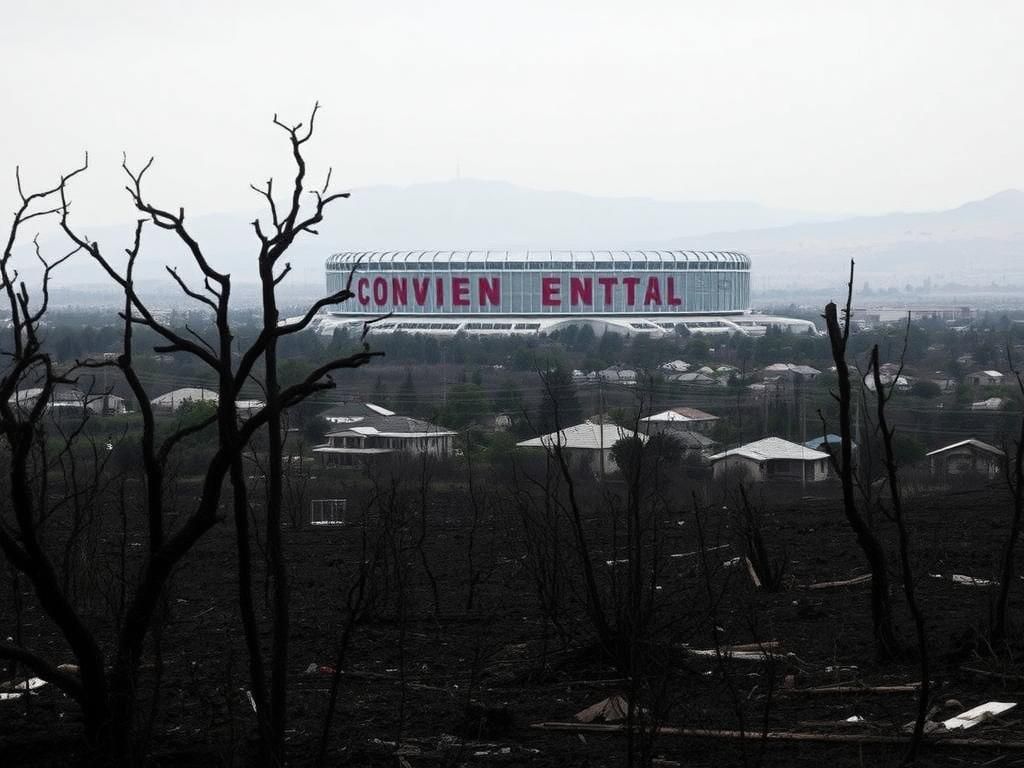 Flick International Aftermath of wildfire devastation in Southern California with charred trees and burnt landscape